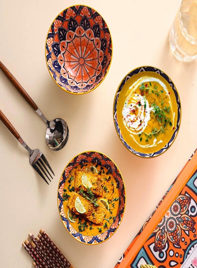 KUCHIFY Ceramic Bowls Set of 2 - 300ml Decorative Serving Bowls with Mandala Design, Colorful Porcelain Bowls for Rice, Snacks, Soup, Dessert - Gift Boxed (Multicolor, Pack of 2) - Image 4